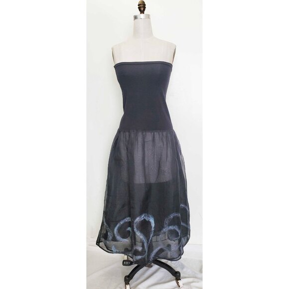 Vintage BLUE FISH Women's Black Jersey and Semi Sheer Organza Maxi Skirt Dress 1 - Picture 9 of 11